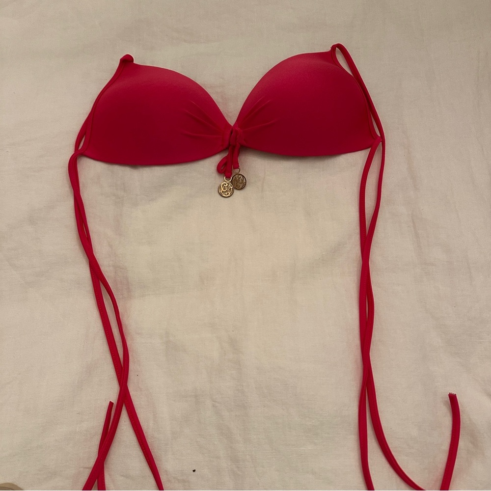 Luli Fama Pink Push-Up Bikini Top | Size Large | Gold Logo Charms